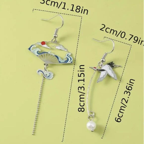 ✨Darling 18k Gold Plated Painting & Flying Cranes Birds Drop Earrings - ✨ - Picture 5 of 9